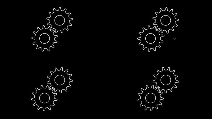 两档平面图标无缝旋转。抽象的工作过程。运动中的钟表齿轮机械。团队合作商业和技术概念