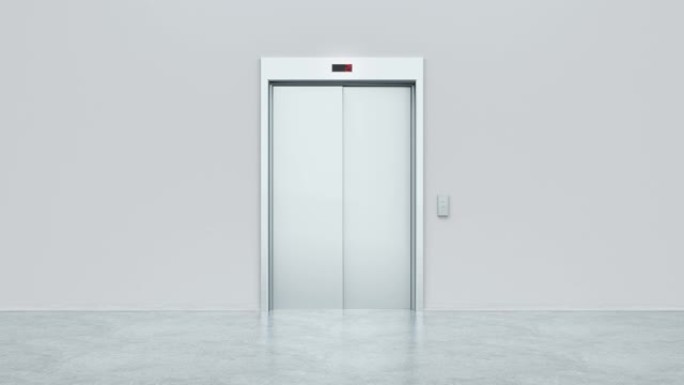 带开放式金属门的现代电梯。门关上，电梯上升。显示屏上的数字发生变化，按钮熄灭。选择、商业和成功理念。