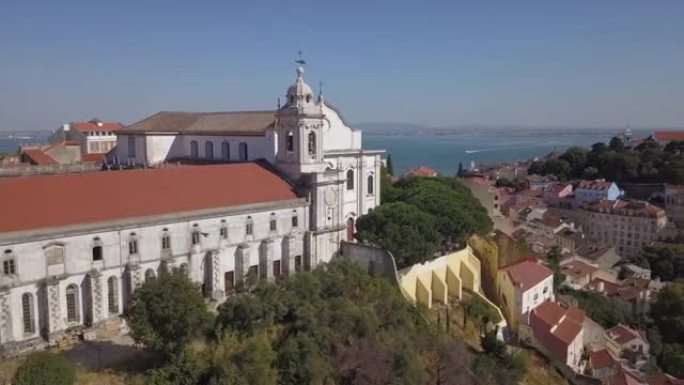 阳光明媚的日子里斯本著名的四分之一城市景观航空全景4k葡萄牙