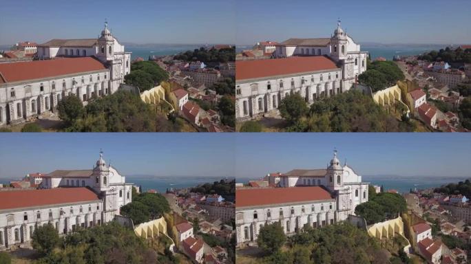 阳光明媚的日子里斯本著名的四分之一城市景观航空全景4k葡萄牙