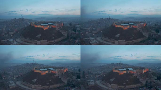 土耳其历史加济安泰普城堡的鸟瞰图。土耳其的4k镜头