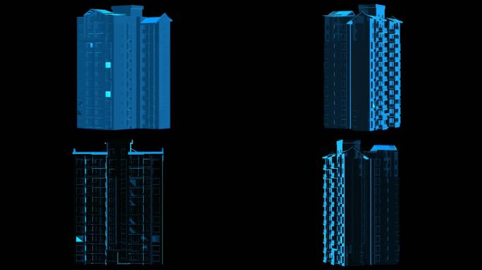 城市楼房全息蓝色科技通道素材