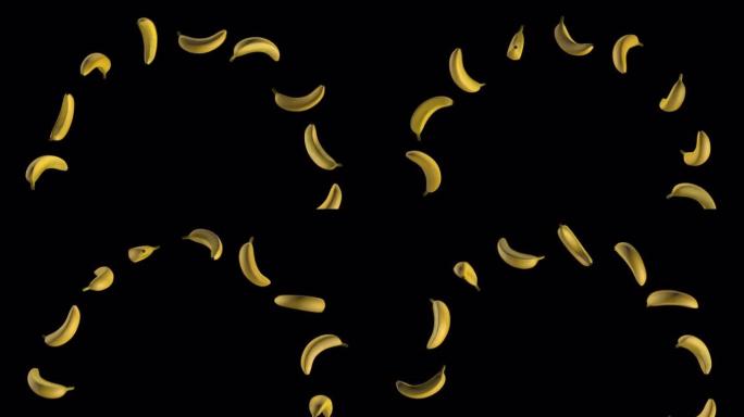 香蕉彩虹。垂直旋转木马。它们起落。3D动画的运动。选择性聚焦。背景模糊。隔离它。阿尔法通道。没有背景