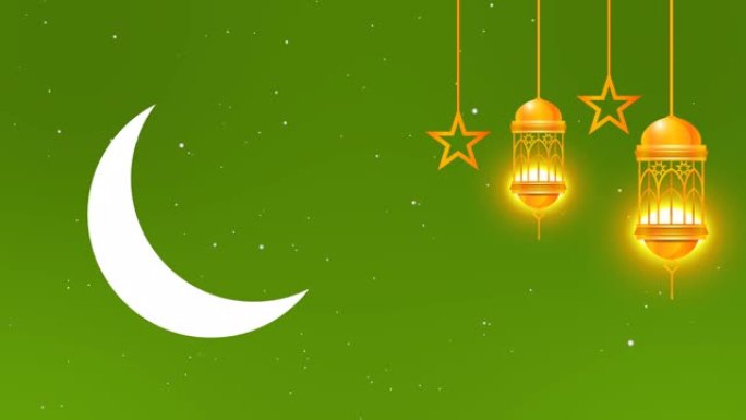 开斋节穆巴拉克伊斯兰背景，为斋月卡里姆发光、灯、星、月亮。