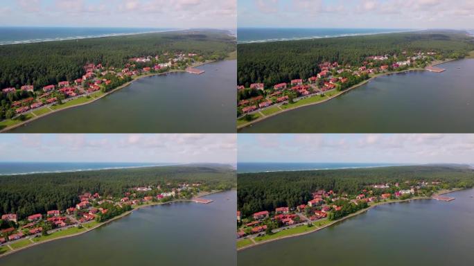 位于库尔斯吐和波罗的海之间的库尔斯吐老渔民镇Juodkrante的空中4k镜头