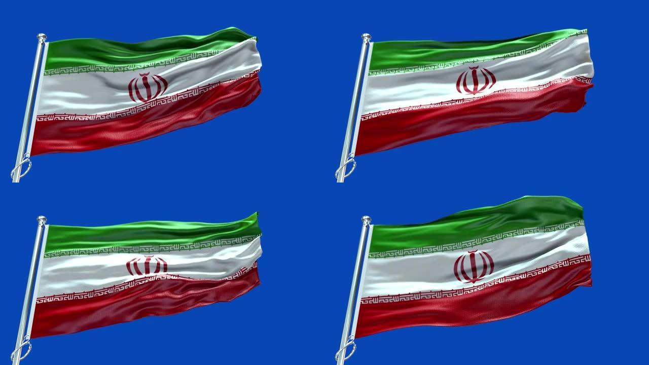 4k高度详细的伊朗国旗-伊朗国旗高细节-伊朗国旗波浪图案可循环元素