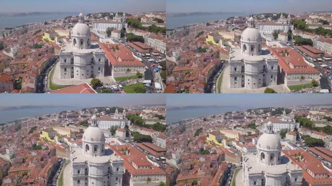 夏季里斯本城市景观教堂圣昂格瑞西亚顶级空中全景4k葡萄牙