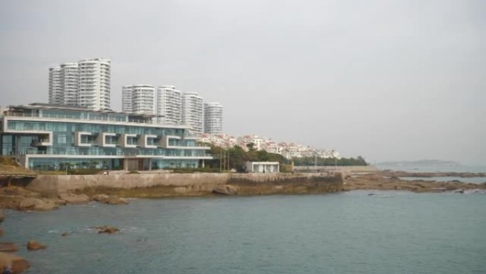 青岛城市湾现代建筑全景4k中国