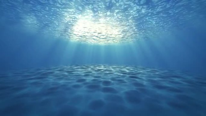 蓝色海洋底部与气泡和光线深水下背景动画