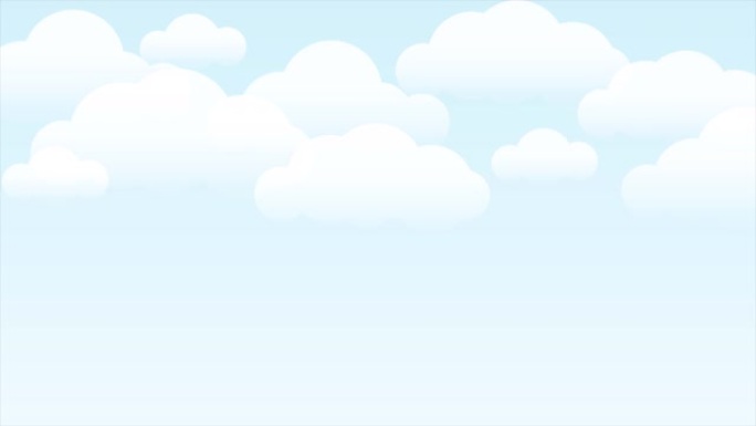 浅蓝色天空背景上美丽蓬松云的2d循环动画。渐变多云景观。横幅、演示文稿、广告的抽象现代背景。简约简约