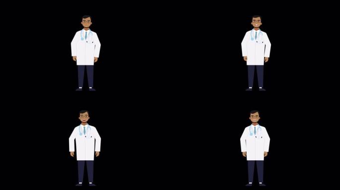 口型同步面部动画用于旁白。男性角色医生。医务人员以2d平面样式循环播放动画镜头。会说话的嘴，嘴唇表情