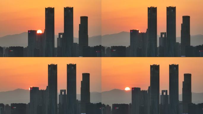 南昌CBD双子塔日落唯美长焦拍摄