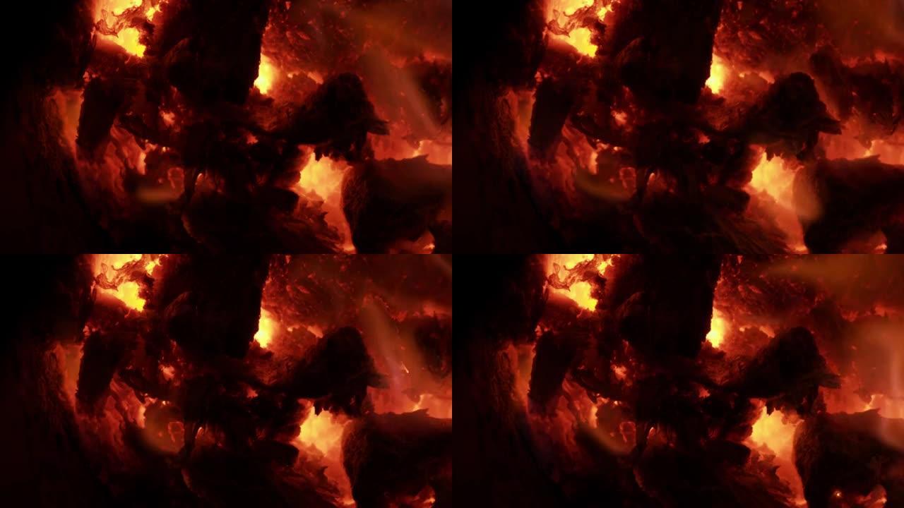 木炉中的木材和煤火岩浆颜色
