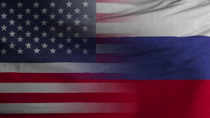 美国俄罗斯国旗混合纹理波浪背景4K