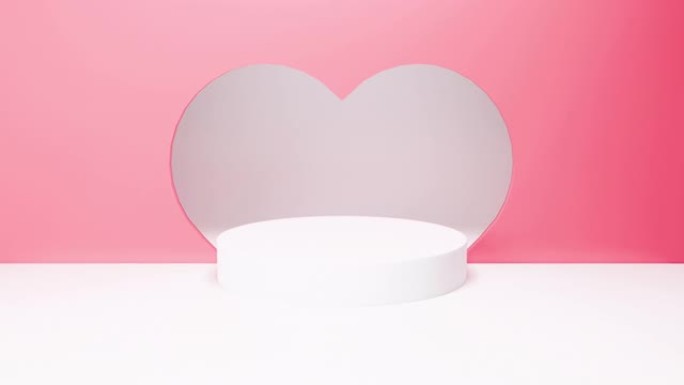 情人节舞台讲台模拟粉红心产品展示展示3d渲染。高级现代讲台。情人节节日贺卡，在爱的2月14日上有复制