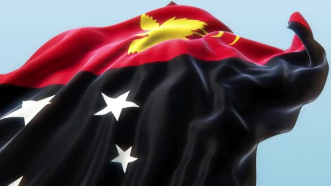巴布亚新几内亚国旗在风中与蓝天与Alpha, 3D渲染