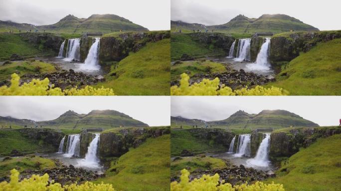 冰岛小柯克朱费尔瀑布的仰视图