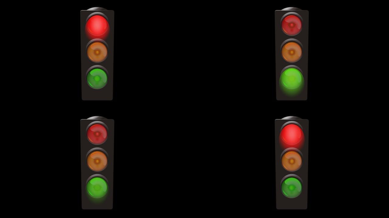 带阿尔法通道的欧洲红橙绿三色交通灯