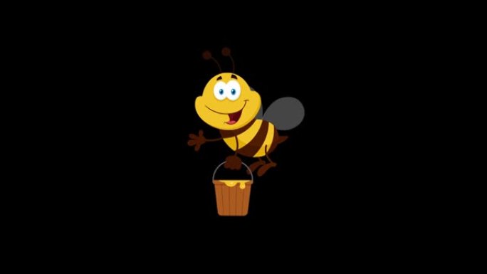 蜜蜂卡通人物用桶飞翔