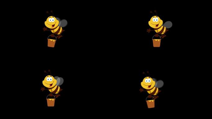 蜜蜂卡通人物用桶飞翔