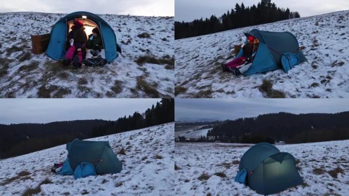孩子们喜欢在山上的帐篷里露营