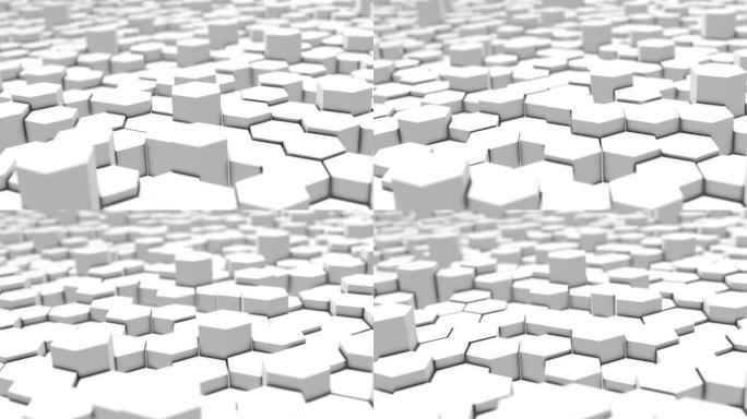 白色3D六角形数字透视现代设计。细胞模式随机移动4k运动背景