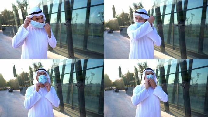阿拉伯男子戴上口罩