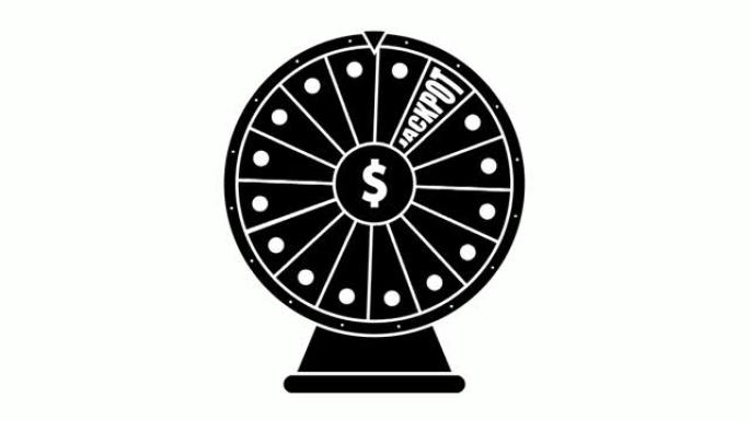 以美元符号为中心的动画命运之轮。运气，赌场和赌博。旋转轮盘赌，试试你的运气。循环视频