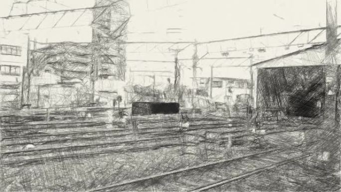 火车站背景的黑白图