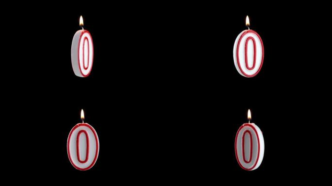 数字为零的蜡烛在白色背景上旋转