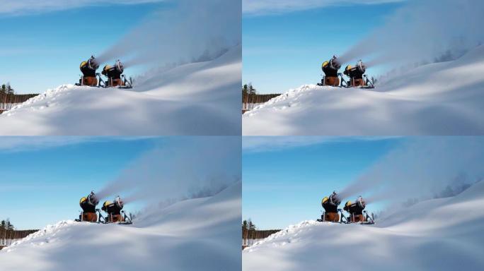雪炮喷洒人造雪