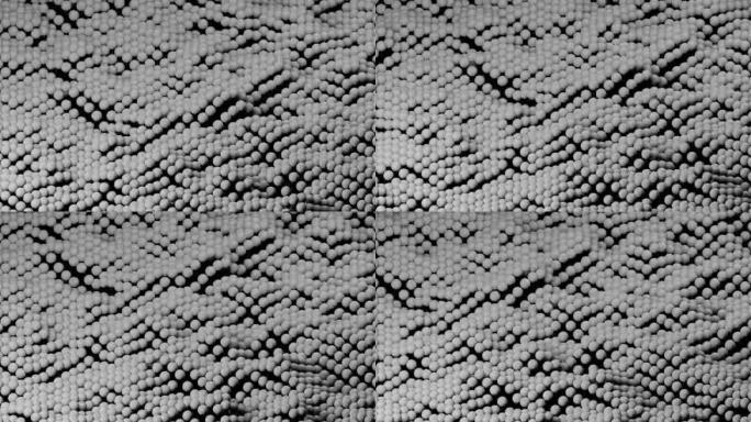 黑色背景上的白色球。最小波浪形表面运动图形3d渲染动画