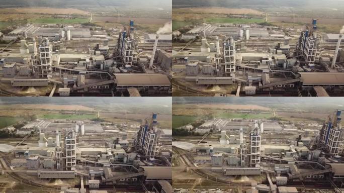 工业生产区水泥厂工厂的鸟瞰图。
