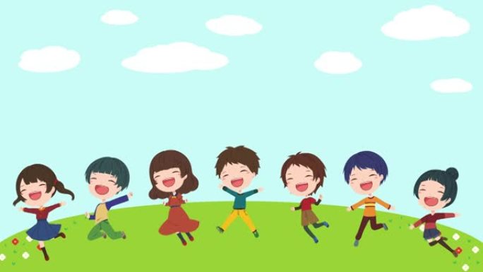 草地背景中儿童的移动插图视频