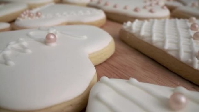 情人节白色爱心饼干装饰抽象背景庆祝特殊场合的宏观拍摄