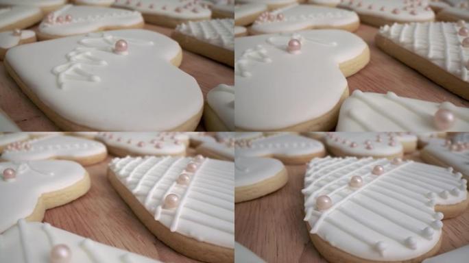 情人节白色爱心饼干装饰抽象背景庆祝特殊场合的宏观拍摄