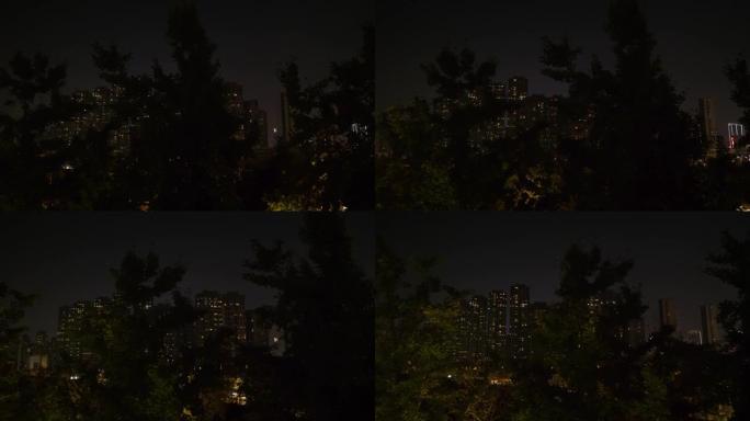 夜间照明南京市现代公寓综合体步行全景4k中国