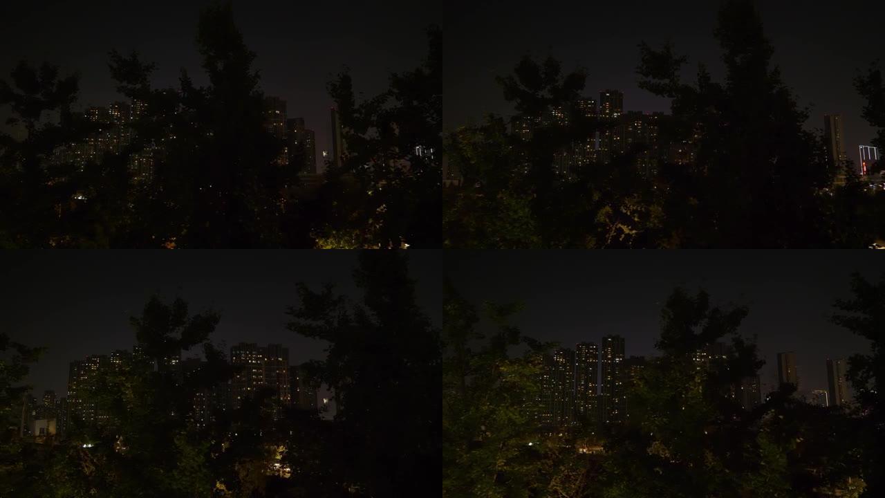 夜间照明南京市现代公寓综合体步行全景4k中国