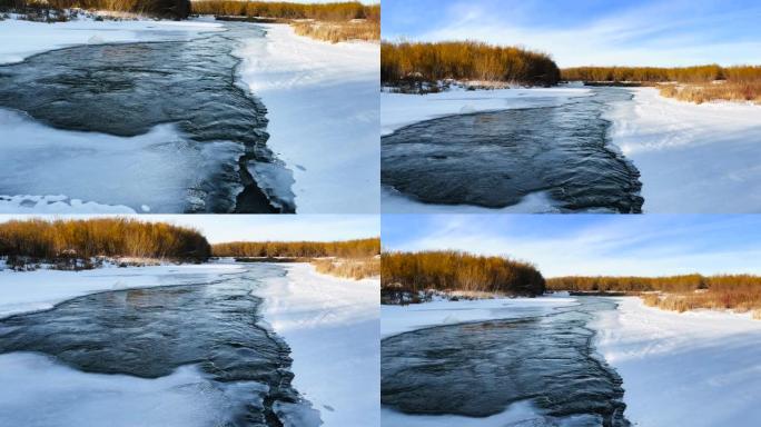 冬天河水像快流一样流动