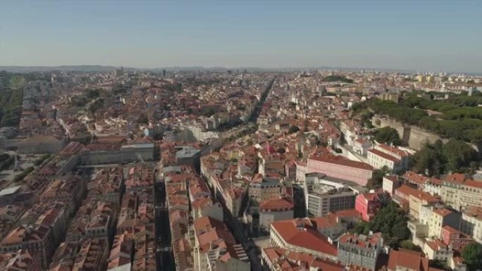 阳光明媚的日子里斯本城市景观航空全景4k葡萄牙