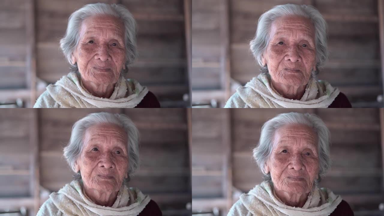 亚洲高级女性肖像，灰色短发老年女性的头和肩膀视图，老年女性概念