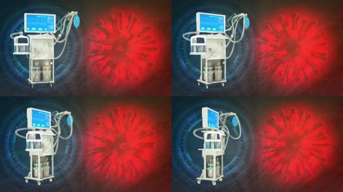 ICU covid呼吸机与冠状病毒，cg医学3D动画