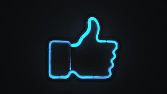竖起大拇指图标形状的霓虹灯。社交网络传播概念。