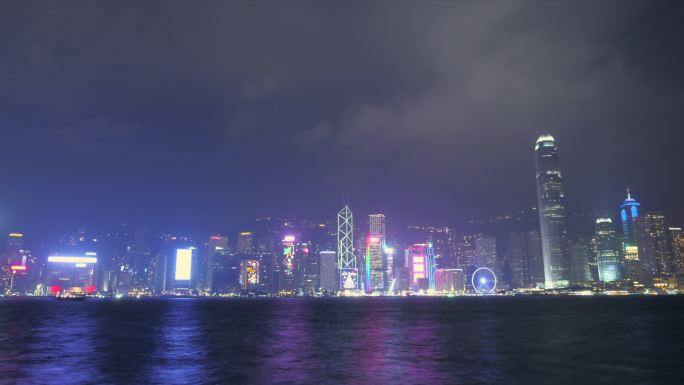 香港沿海城市夜景维多利亚港延时摄影