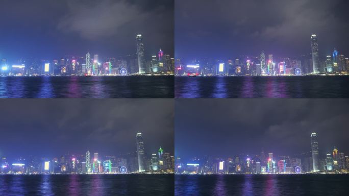 香港沿海城市夜景维多利亚港延时摄影