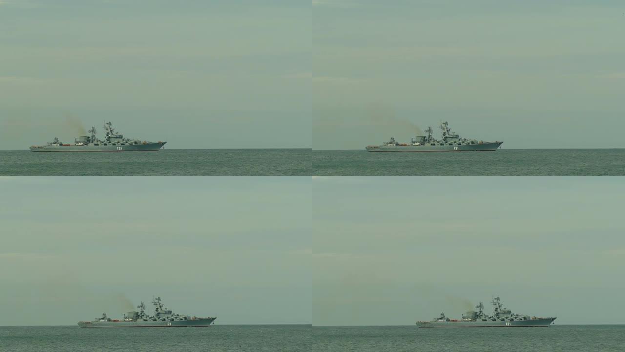 俄罗斯军舰在海上航海航行海面海上