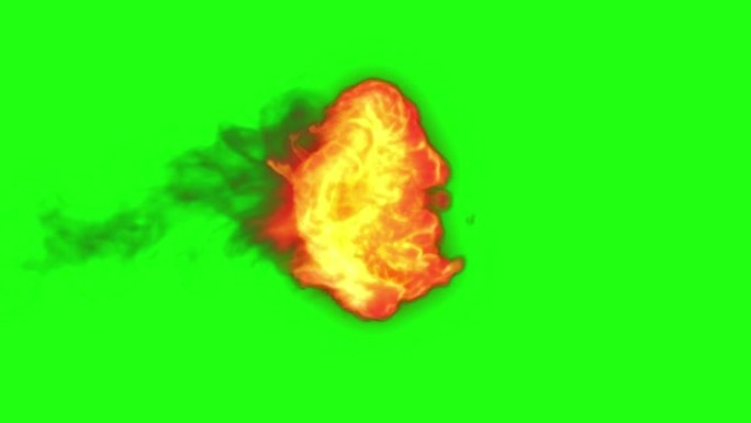 火灾爆炸火球，带火灾火焰慢动作，带黑烟包，3个夹子，绿屏背景4k 60FPS