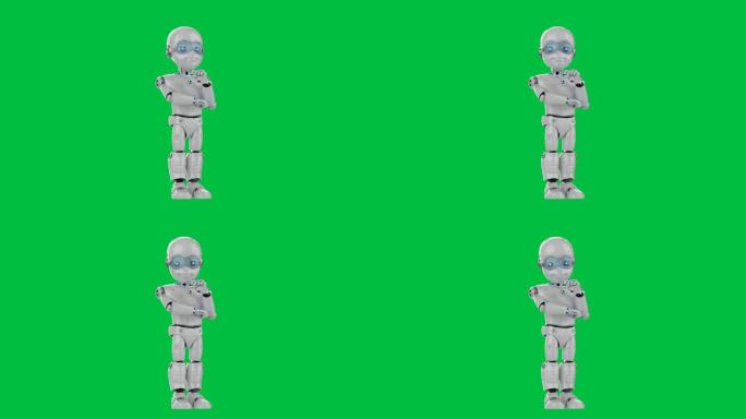 绿色屏幕上有卡通人物的可爱机器人