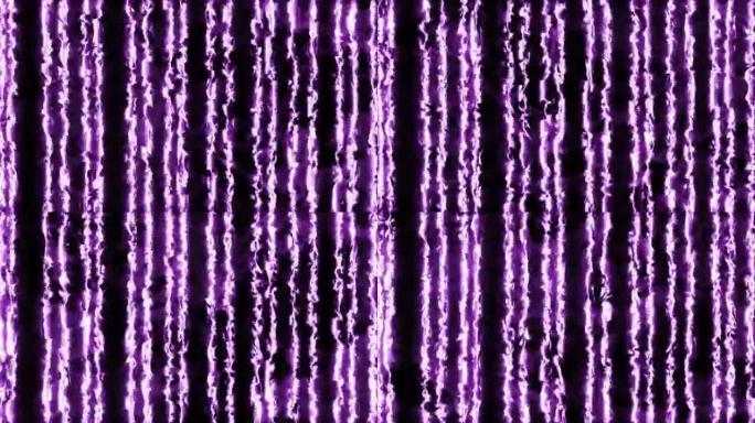 黑色背景上的垂直紫色激光束。火激光表演动画。80年代风格的光线。横向构图，4k视频质量