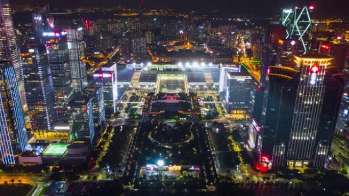 中国夜间照明深圳市著名展览中心空中全景4k延时